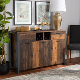 Ranger Mid-Century Modern Rustic Brown Finished Wood and Grey Metal 2-Door Sideboard Buffet