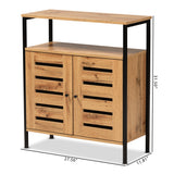 Vander Modern and Contemporary Oak Brown Finished Wood and Black Metal 2-Door Shoe Cabinet