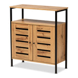 Vander Modern and Contemporary Oak Brown Finished Wood and Black Metal 2-Door Shoe Cabinet