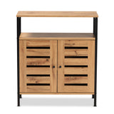 Vander Modern and Contemporary Oak Brown Finished Wood and Black Metal 2-Door Shoe Cabinet