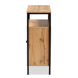 Vander Modern and Contemporary Oak Brown Finished Wood and Black Metal 2-Door Shoe Cabinet