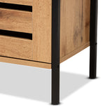 Vander Modern and Contemporary Oak Brown Finished Wood and Black Metal 2-Door Shoe Cabinet