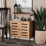 Vander Modern and Contemporary Oak Brown Finished Wood and Black Metal 2-Door Shoe Cabinet