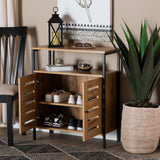 Vander Modern and Contemporary Oak Brown Finished Wood and Black Metal 2-Door Shoe Cabinet