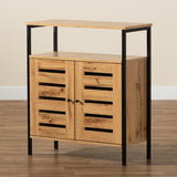 Vander Modern and Contemporary Oak Brown Finished Wood and Black Metal 2-Door Shoe Cabinet