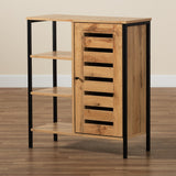Vander Modern and Contemporary Oak Brown Finished Wood and Black Finished Metal 1-Door Shoe Storage Cabinet