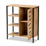 Vander Modern and Contemporary Oak Brown Finished Wood and Black Finished Metal 1-Door Shoe Storage Cabinet