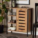 Vander Modern and Contemporary Oak Brown Finished Wood and Black Finished Metal 1-Door Shoe Storage Cabinet