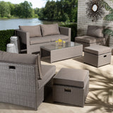 Baxton Studio Haina Modern and Contemporary Grey Fabric Upholstered and Grey Finished Synthetic Rattan 6-Piece Patio Set