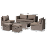 Baxton Studio Haina Modern and Contemporary Grey Fabric Upholstered and Grey Finished Synthetic Rattan 6-Piece Patio Set