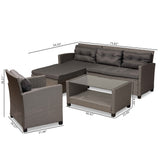 Darian Modern and Contemporary Grey Fabric Upholstered and Grey Synthetic Rattan 4-Piece Patio Set