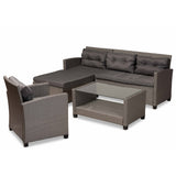 Darian Modern and Contemporary Grey Fabric Upholstered and Grey Synthetic Rattan 4-Piece Patio Set