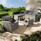 Darian Modern and Contemporary Grey Fabric Upholstered and Grey Synthetic Rattan 4-Piece Patio Set