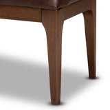 Walsh Mid-Century Modern Dark Brown Faux Leather Upholstered and Walnut Brown Finished Wood Dining Bench