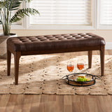 Walsh Mid-Century Modern Dark Brown Faux Leather Upholstered and Walnut Brown Finished Wood Dining Bench