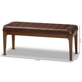 Walsh Mid-Century Modern Dark Brown Faux Leather Upholstered and Walnut Brown Finished Wood Dining Bench