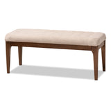 Walsh Mid-Century Modern Beige Fabric Upholstered and Walnut Brown Finished Wood Dining Bench