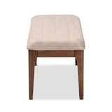 Walsh Mid-Century Modern Beige Fabric Upholstered and Walnut Brown Finished Wood Dining Bench