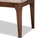 Walsh Mid-Century Modern Beige Fabric Upholstered and Walnut Brown Finished Wood Dining Bench