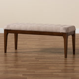 Walsh Mid-Century Modern Beige Fabric Upholstered and Walnut Brown Finished Wood Dining Bench