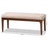 Walsh Mid-Century Modern Beige Fabric Upholstered and Walnut Brown Finished Wood Dining Bench