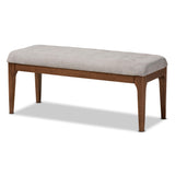 Walsh Mid-Century Modern Grey Fabric Upholstered and Walnut Brown Finished Wood Dining Bench