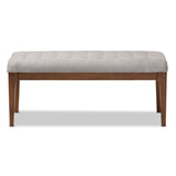 Walsh Mid-Century Modern Grey Fabric Upholstered and Walnut Brown Finished Wood Dining Bench