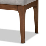 Walsh Mid-Century Modern Grey Fabric Upholstered and Walnut Brown Finished Wood Dining Bench