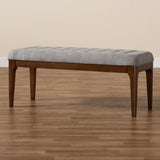 Walsh Mid-Century Modern Grey Fabric Upholstered and Walnut Brown Finished Wood Dining Bench