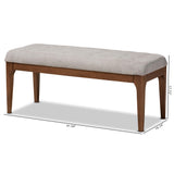 Walsh Mid-Century Modern Grey Fabric Upholstered and Walnut Brown Finished Wood Dining Bench