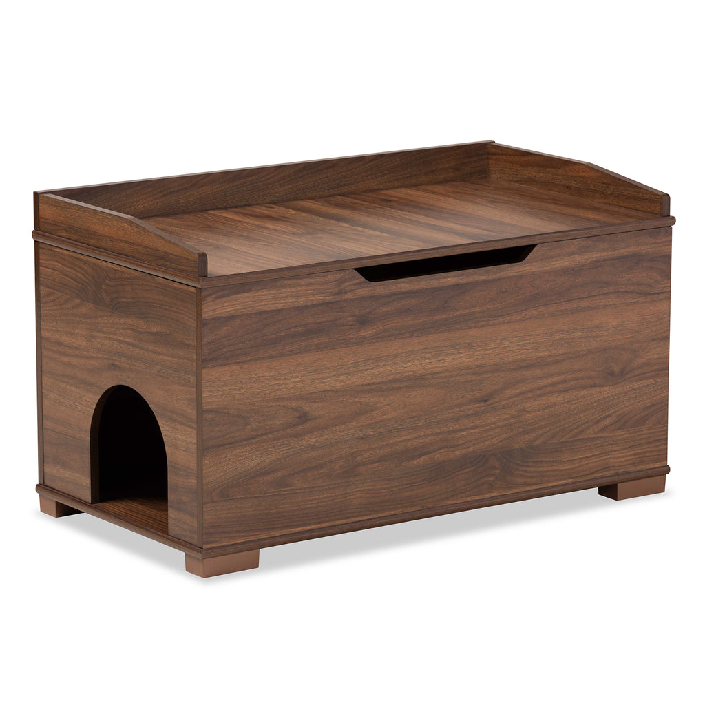 Mariam Modern and Contemporary Walnut Brown Finished Wood Cat Litter Box Cover House
