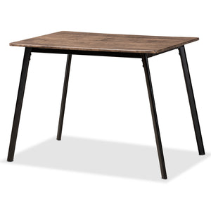 Calder Mid-Century Modern Walnut Brown Finished Wood and Black Metal Dining Table