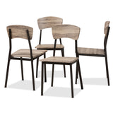 Marcus Modern Industrial Oak Brown Finished Wood and Black Metal 4-Piece Dining Chair Set