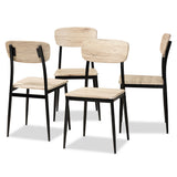 Honore Mid-Century Modern Light Brown Finished Wood and Black Metal 4-Piece Dining Chair Set