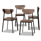 Ornette Mid-Century Modern Walnut Brown Finished Wood and Black Metal 4-Piece Dining Chair Set