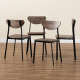 Ornette Mid-Century Modern Walnut Brown Finished Wood and Black Metal 4-Piece Dining Chair Set