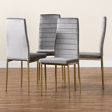 Baxton Studio Armand Modern Glam and Luxe Grey Velvet Fabric Upholstered and Gold Finished Metal 4-Piece Dining Chair Set
