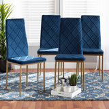 Blaise Modern Luxe and Glam Navy Blue Velvet Fabric Upholstered and Gold Finished Metal 4-Piece Dining Chair Set