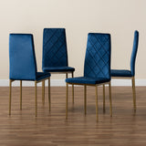 Blaise Modern Luxe and Glam Navy Blue Velvet Fabric Upholstered and Gold Finished Metal 4-Piece Dining Chair Set