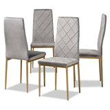 Blaise Modern Luxe and Glam Grey Velvet Fabric Upholstered and Gold Finished Metal 4-Piece Dining Chair Set