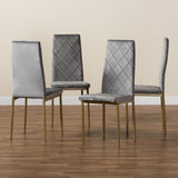 Blaise Modern Luxe and Glam Grey Velvet Fabric Upholstered and Gold Finished Metal 4-Piece Dining Chair Set