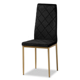 Blaise Modern Luxe and Glam Black Velvet Fabric Upholstered and Gold Finished Metal 4-Piece Dining Chair Set