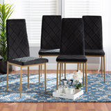 Blaise Modern Luxe and Glam Black Velvet Fabric Upholstered and Gold Finished Metal 4-Piece Dining Chair Set