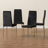 Blaise Modern Luxe and Glam Black Velvet Fabric Upholstered and Gold Finished Metal 4-Piece Dining Chair Set