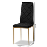 Blaise Modern Luxe and Glam Black Velvet Fabric Upholstered and Gold Finished Metal 4-Piece Dining Chair Set