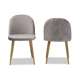 Baxton Studio Fantine Modern Luxe and Glam Grey Velvet Fabric Upholstered and Gold Finished Metal 2-Piece Dining Chair Set