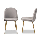 Baxton Studio Fantine Modern Luxe and Glam Grey Velvet Fabric Upholstered and Gold Finished Metal 2-Piece Dining Chair Set