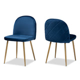Baxton Studio Fantine Modern Luxe and Glam Navy Blue Velvet Fabric Upholstered and Gold Finished Metal 2-Piece Dining Chair Set