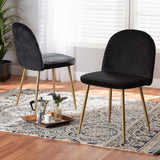 Baxton Studio Fantine Modern Luxe and Glam Black Velvet Fabric Upholstered and Gold Finished Metal 2-Piece Dining Chair Set