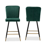 Baxton Studio Preston Modern Luxe and Glam Green Velvet Fabric Upholstered and Two-Tone Black and Gold Finished Metal 2-Piece Bar Stool Set